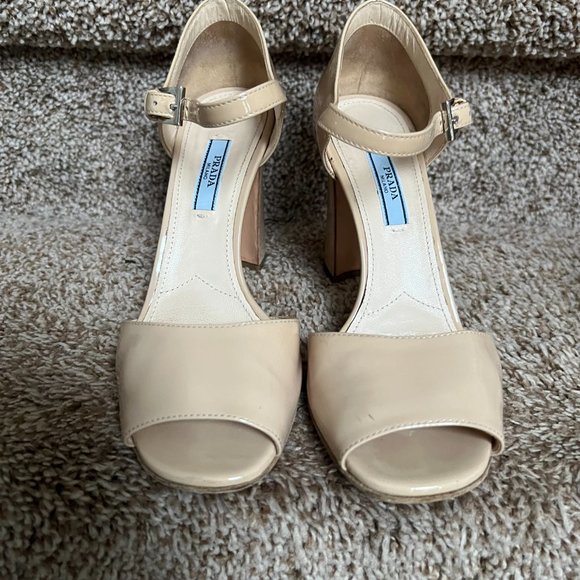 Prada Women's Cream Patent Leather Strap Shoes. - Picture 3 of 13